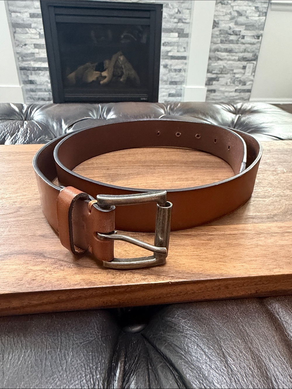 1901 Tan Leather Belt with Antiqued Silver Buckle